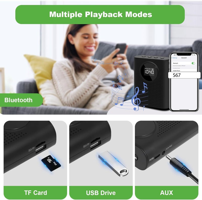 AURTEC Voice Amplifier with Magnetic Wireless Lavalier Microphone, Portable Amplifier with 2.4G Wireless Microphone, Supports Bluetooth, TF Card, USB Flash Drive and AUX Input Black - Image 5